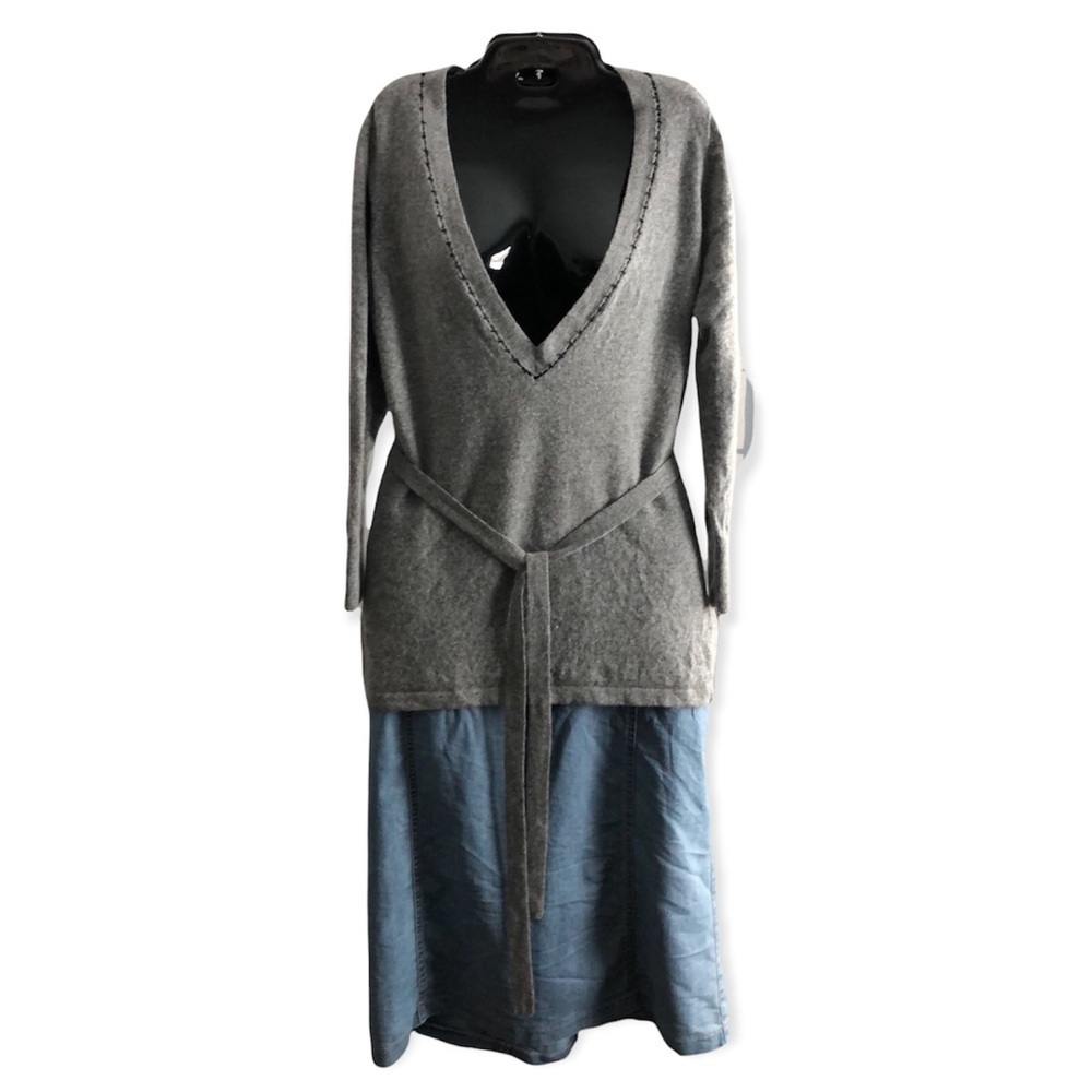 Heathered Grey Michael Antoni Collection Deep V Neck Sweater​​​​